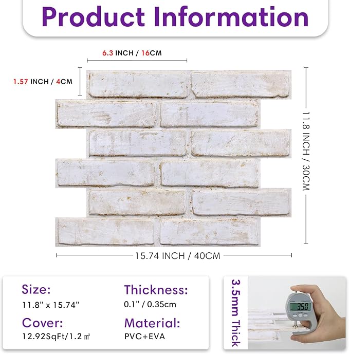 3D Faux Brick Wall Panels Peel and Stick, Designed for Quick DIY | Warm White, 10 Pcs 15.7" x 11.8", Brick-Look, Ultra-Light PVC Fake Brick Covering Tiles for Wall Renovation, Cover 12.9 sq ft - Image 5