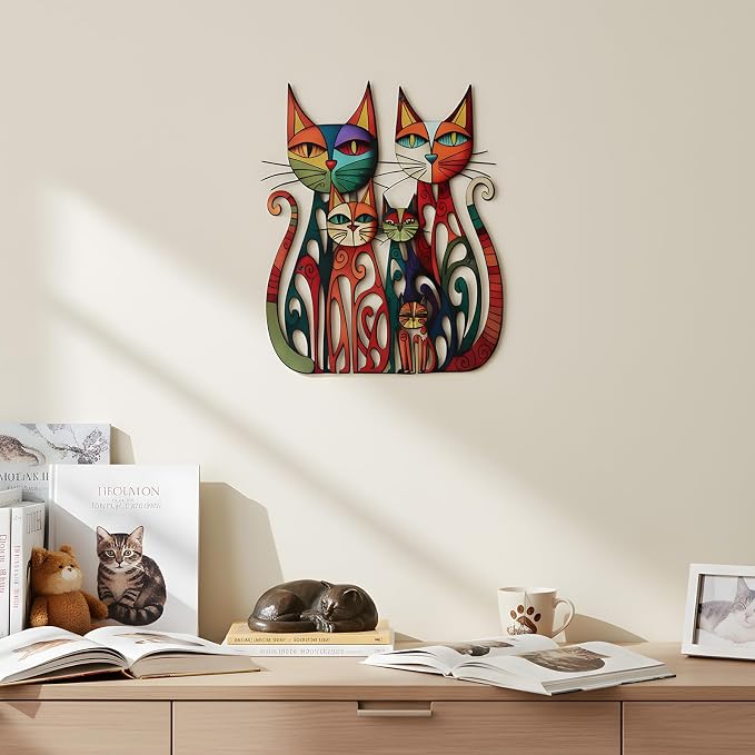 Wesiti Metal Cat Wall Art 11x11.8in Colorful Retro Iron Sculptures | Vintage-chic Geometric Feline Design, Retro Decor for Living Room Bedroom Kitchen Office, Great for Cat Lovers Home - Image 4