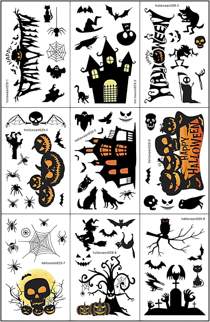 Halloween Wall Decals Stickers, Black Haunted Castle Pumpkin Skeleton Window Clings, Removable Spooky Spider Web Witch Silhouette Wall Stickers for Party Home Decor - Image 8