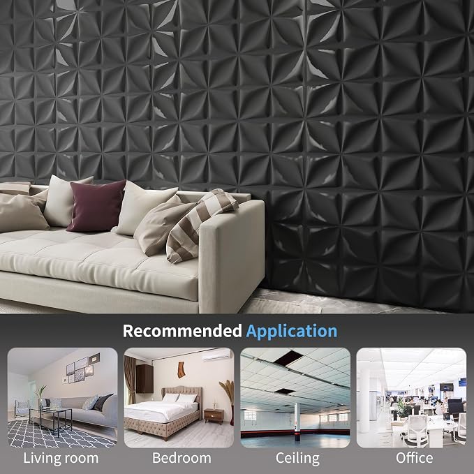 Art3d Decorative 3D Wall Panel, 32 Sq.FT PVC Interior Wall Decor for Living Room, Bedroom, Lobby, Office, Shopping Mall, Black - Image 2