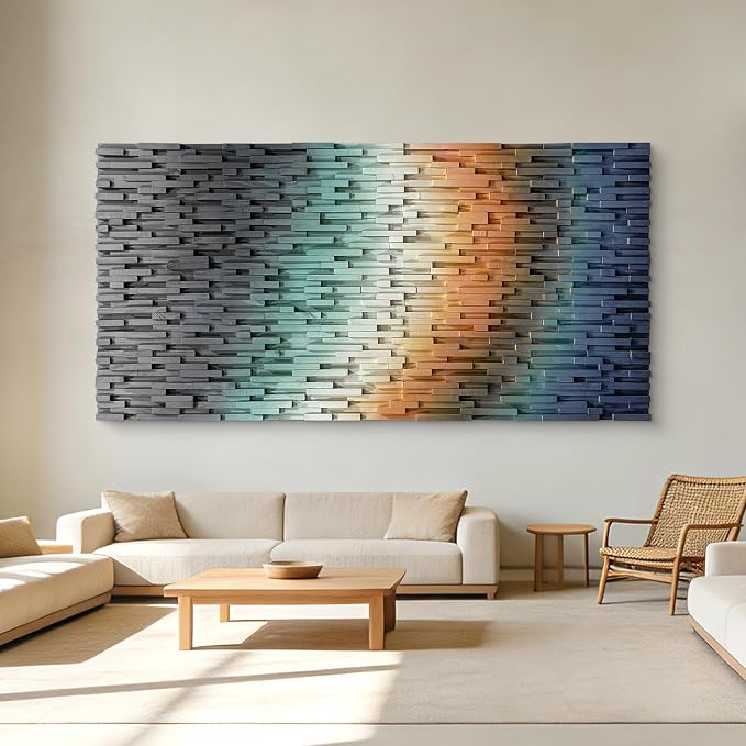 LIUZEYUE Large-Scale Wood Wall Art Featuring Architectural Wood Strips | abstract wall art; cool gray and amber, organic wood grain; executive suite feature-wall statement; 35.4 x 70.9 in - Image 9