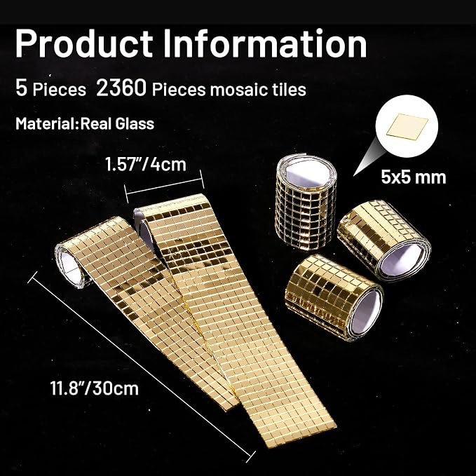 PP OPOUNT 2360 Pieces Self Adhesive Mosaic Tiles,Gold Disco Tiles, 5 x 5 mm - Image 3