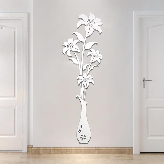 HNVNER Mirror Wall Decals - 3D Flower Wall Stickers Murals for Living Room Bedroom,DIY Walls Decor for TV Background and Sofa Backdrop (L, Mirror Silver) by HNVNER