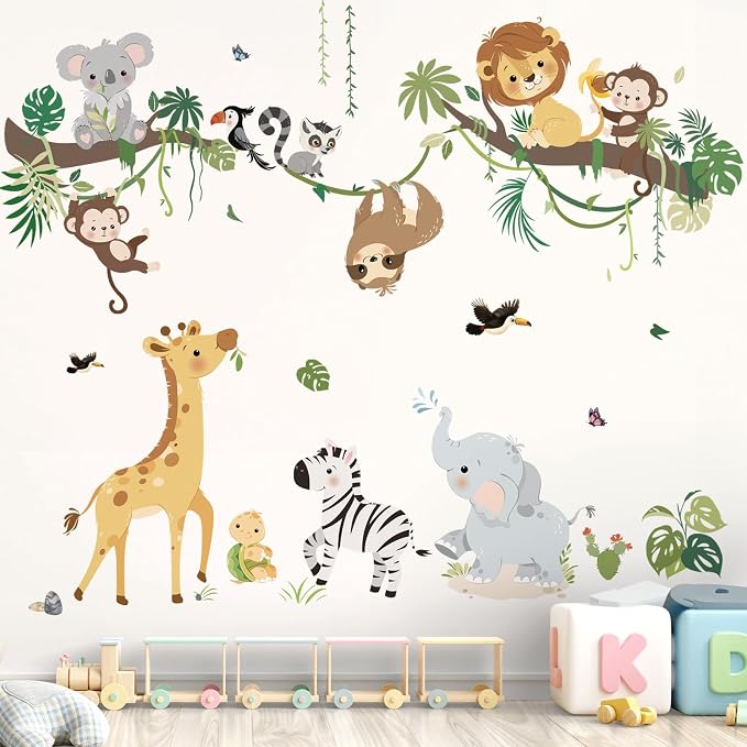decalmile Jungle Animals Tree Branch Safari Monkey Wall Decals Stickers - Image 3