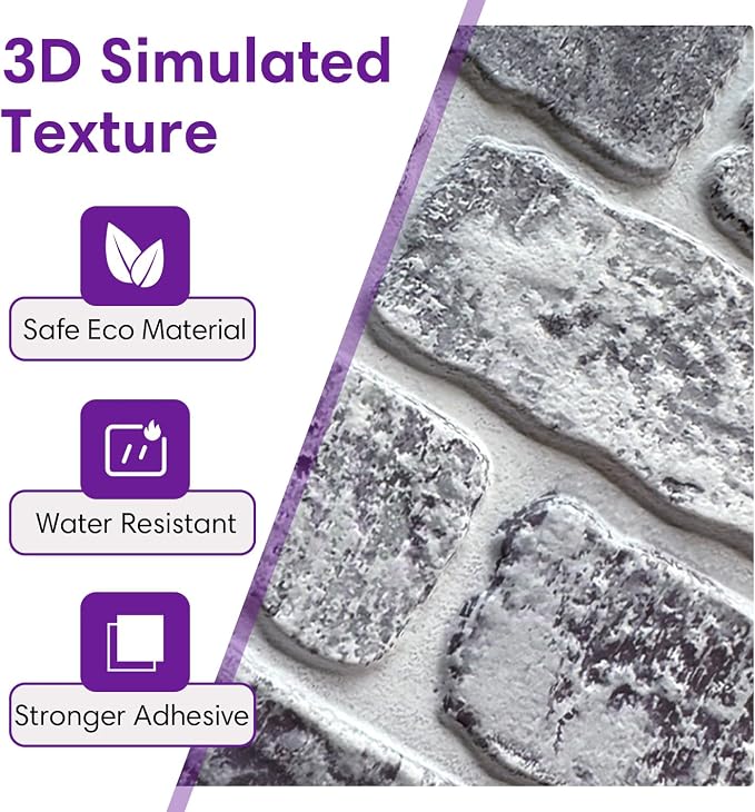 3D Peel and Stick Faux Brick Wall Panels 11.8" x 11.8" 10-Pack | Gray, Small Brick-Look Textured Sticker, Thin Lightweight PVC Self Adhesive Wall Tiles for Interior Decor, Cover 9.7 sq ft - Image 4