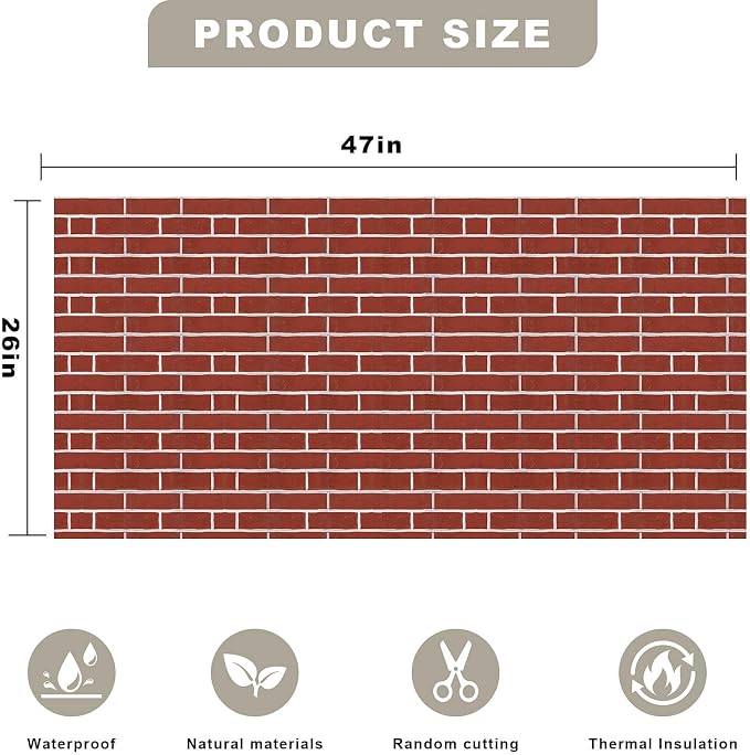 3D Wall Panels - 4PCS 47.2"x26" Faux Stone Wall Covering - MCM Modified Clay Material for Home Art, Accent Brick, Modern Exterior/Interior Decoration, Covering 34 sq.ft Slate Red Brick - Image 2