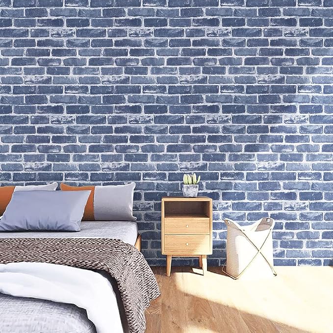Timeet Blue Brick Wallpaper Peel and Stick Wallpaper 17.7" x 393.7" Self-Adhesive Removable Brick Textured Wallpaper for Bedroom Kitchen Backsplash Decoration - Image 4