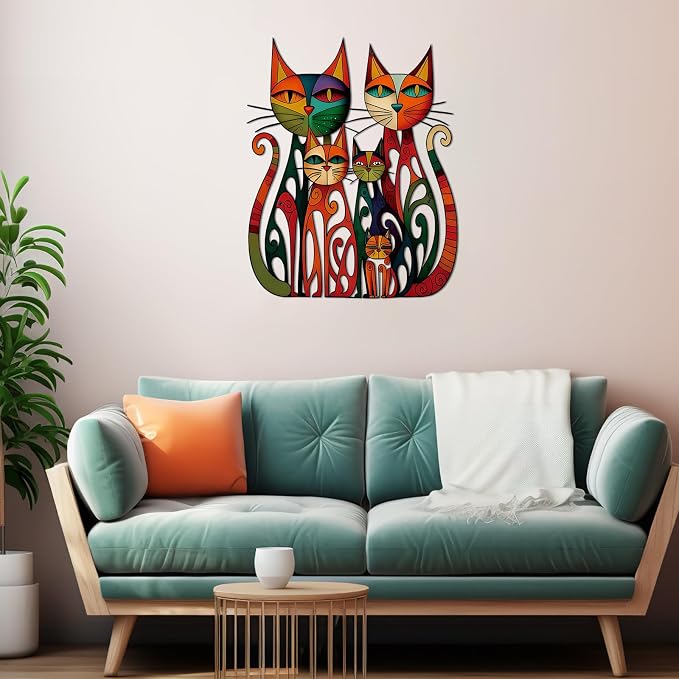 Wesiti Metal Cat Wall Art 11x11.8in Colorful Retro Iron Sculptures | Vintage-chic Geometric Feline Design, Retro Decor for Living Room Bedroom Kitchen Office, Great for Cat Lovers Home - Image 5