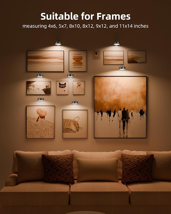 EZVALO Picture Lights for Wall, 2000mAh Rechargeable Battery Magnetic Poster Lights with 3 Color Temps & 12 RGB, Remote Dimmable Timer Painting Light, Wall Decor Light for Art Display, Frame (3 Pack) - Image 7