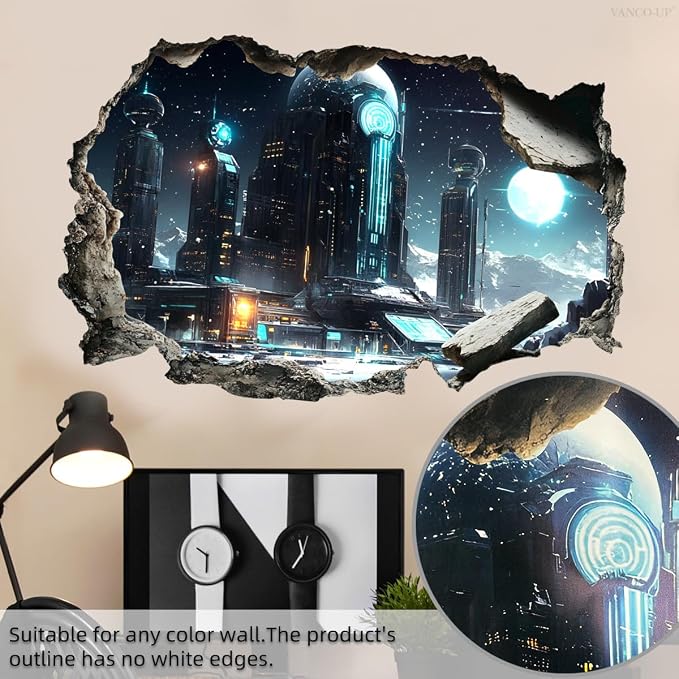 Quanhaigou 3D Wall Decals Stickers Wall Murals Wallpaper Decor for Home Floor Living Room (Tech Universe) - Image 6