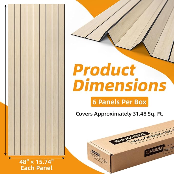 WOWSTAR 6-Pack Peel and Stick PVC Wood Slat Wall Panel，Thickened Wood Grain Wallpaper, 3D Wall Panels, 48" x15.74", Teak - Image 5