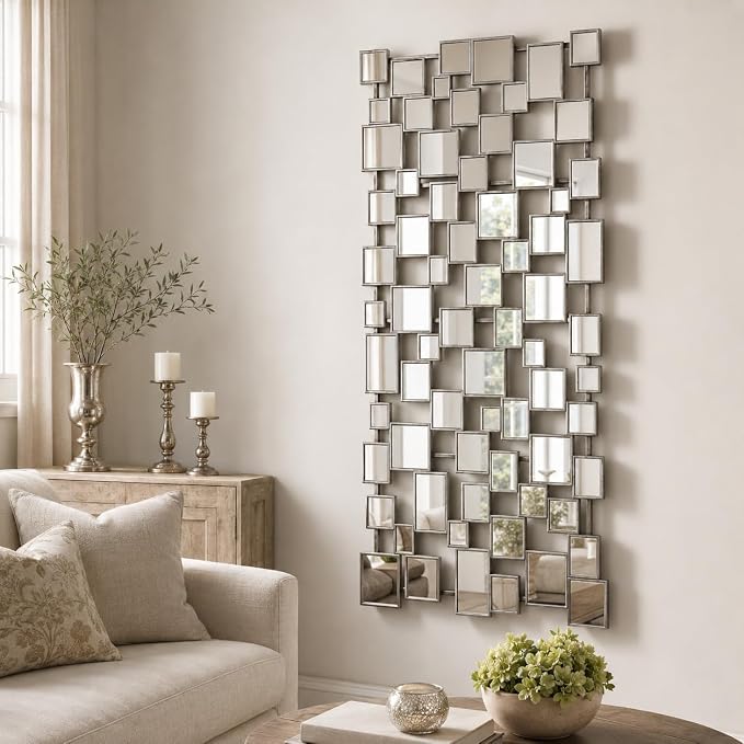Large Modern Wall Mirror - 27.55"x55.1" Silver Wall Mirrors Metal Framed Decorative Mirror for Entryway Bedroom Living Room Home Decor by NXHOME