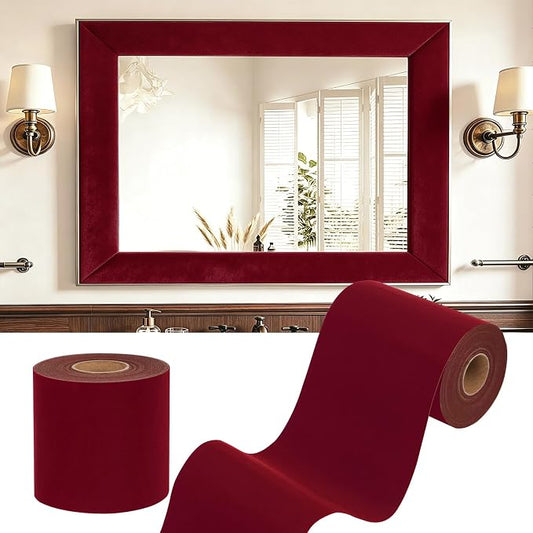 WESTICK Burgundy Red Velvet Mirror Border Peel and Stick Wine Red Bulletin Board Borders for Classroom Removable Decorative Dark Velvet Wallpaper Border for Bathroom DIY Crafts Jewelry Box 3.9" x 160" by WESTICK