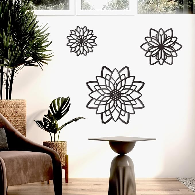 Zzbakress 3 Pcs Metal Flowers Wall Art Bathroom Wall Decor(Black Concise) | Farmhouse Flower Bathroom Decor Wall Decorations For Bathroom, Living Room, Office, Kitchen, Hallway And Outdoor - Image 8