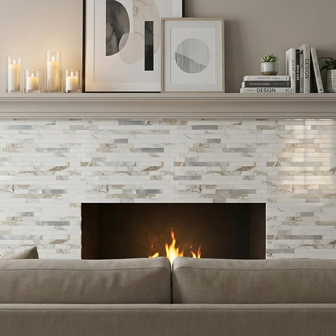 Yipscazo 2026 New Upgrade Peel and Stick Backsplash, Stick on Backsplash Tiles for Kitchen, Bathroom, Fireplace (10 Sheets, Polished White with Gold) - Image 3