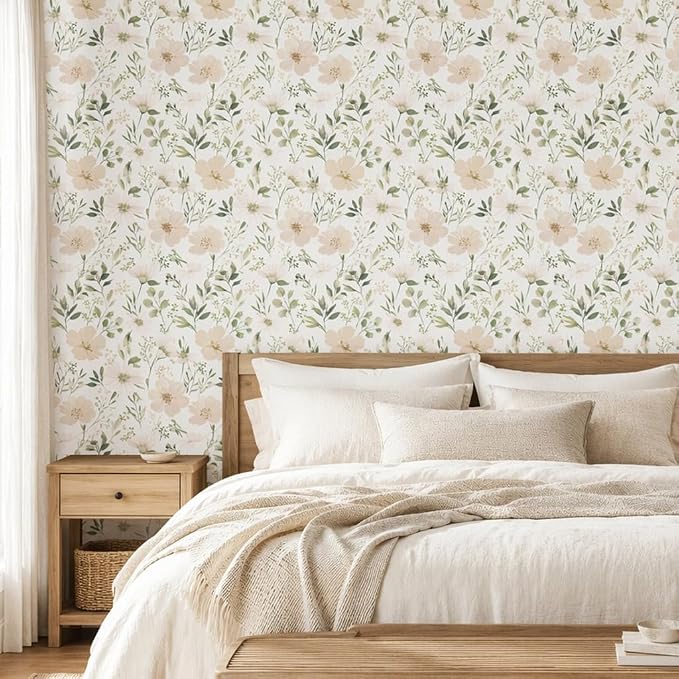Floral Peel and Stick Wallpaper 17.7in x 70.8in | Watercolor flower removable self adhesive design for cottagecore bedroom accent walls - Image 4