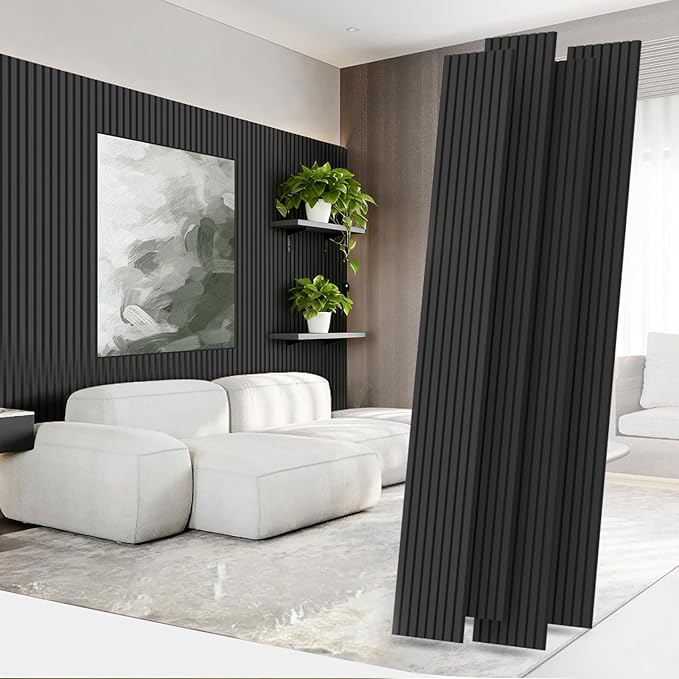 RITOLLO 4 Pack Wood Panels for Wall, 92.5"×12.6" Wood Slat Acoustic Panels for Wall, Soundproof Panels, 3D Fluted Panels for Interior Wall Decor (Black) by Ritollo