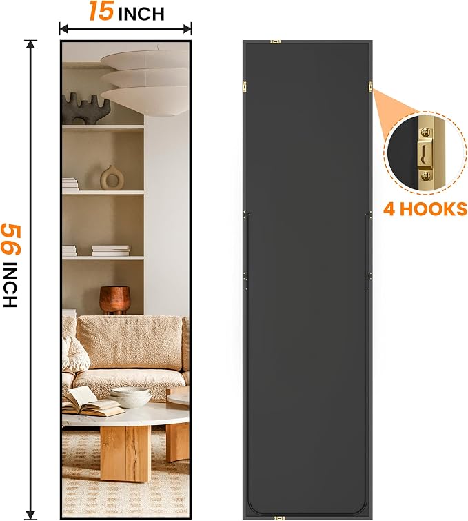 TRAHOME Full Length Floor Mirror 56"x15", Large Standing Body Mirror, Black - Image 2