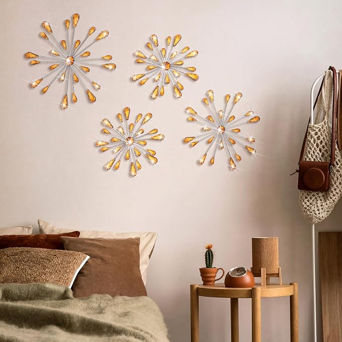 Hicarer 4 Pcs Starburst Wall Decor, Metal Wall Art, Amber - Image 5