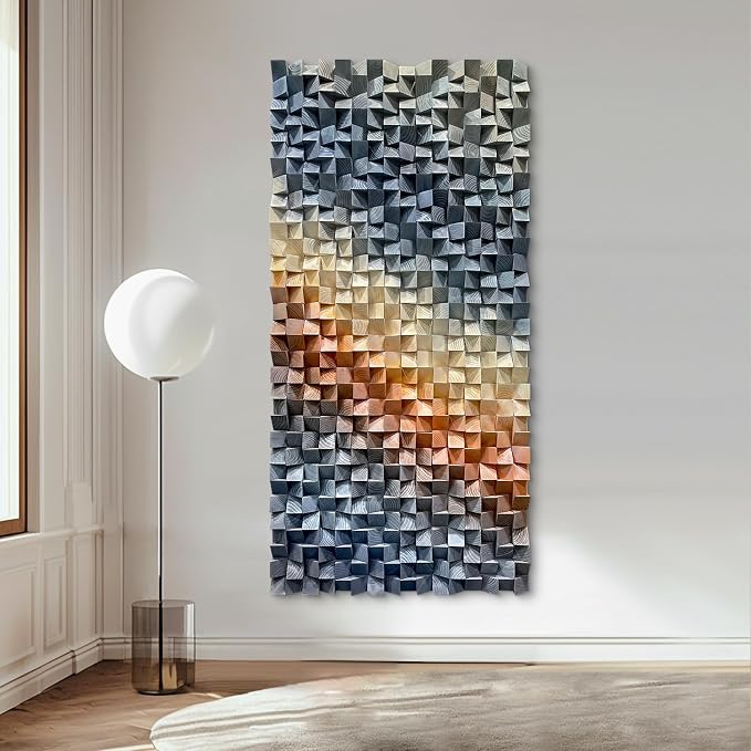 LIUZEYUE Narrow Statement 3D Wooden Wall Decor with Raised Mosaic Surface | 3D wood wall art; charcoal and copper, hand-finished color; entryway narrow wall accent; 23.6 x 47.2 in - Image 5