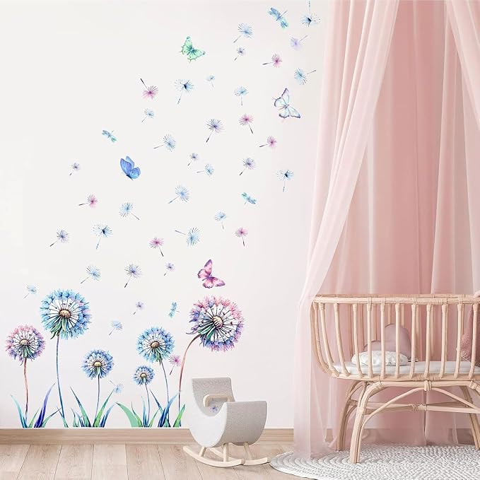 LHIUEM Blue Dandelion And Butterfly Wall Decal, 8x10 Inch, Vinyl, For Walls, Living Room, Bedroom, Girls Room, Funny Style, Floral Pattern - Image 5