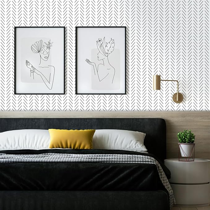 Erfoni Black and White Peel and Stick Wallpaper Herringbone Contact Paper | 17.7inx196.8in Geometric Removable Wallpaper Peel Stick Backsplash Self Adhesive Contact Paper Bathroom Wallpaper Decoration - Image 2