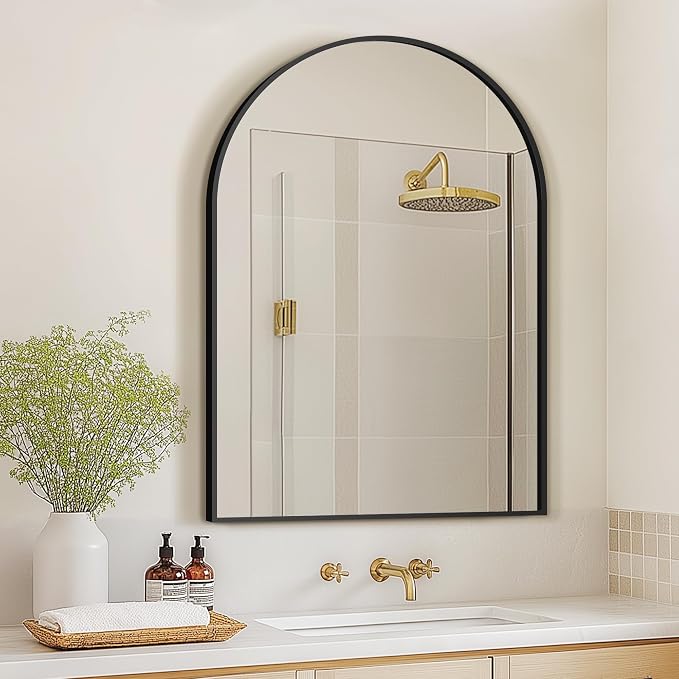 Arched Bathroom Mirror for Wall, 40" x 28" Metal Frame Vanity Mirror, Black - Image 6