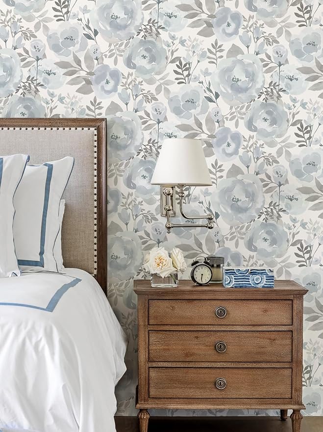 Orainege Floral Wallpaper Peel and Stick Wallpaper Removable | 17.3inx196.8in Self Adhesive Wall Paper Boho Contact Paper Decorative Wallpaper for Bedroom Bathroom Decor Vinyl,Blue - Image 8