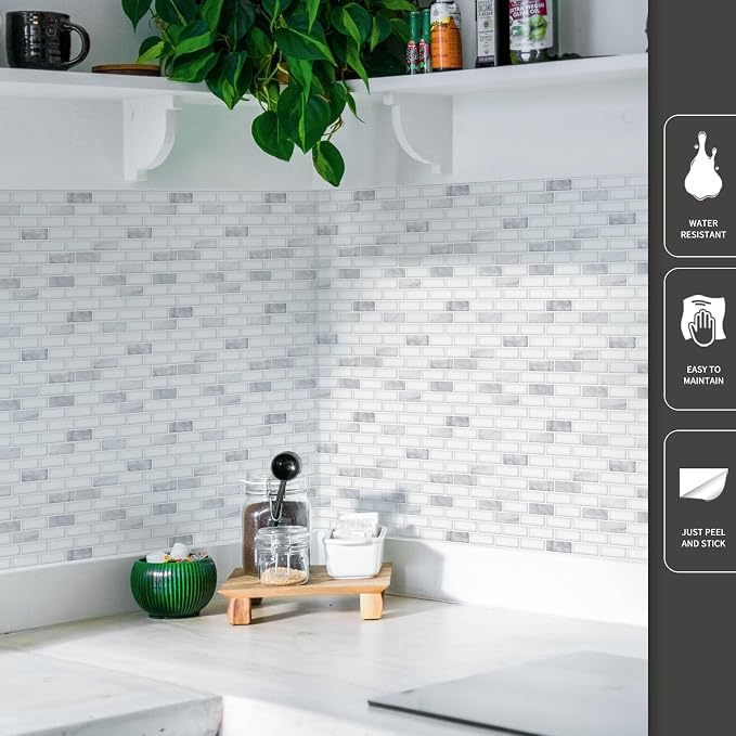 Art3d 10-Pack Peel and Stick Stone Backsplash Tile, 12" x 12", White Marble | Strong Adhesion, Lightweight, Cuttable, Waterproof, Fadeless, Crack Resistant, for Kitchen, Bedroom, Ideal for Recently Moved - Image 3