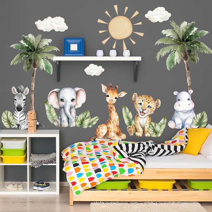 Safari Animals Wall Decal, Peel and Stick Nursery Animals Mural,Jungle Lion, Elephant, Giraffe, Zebra Wall Stickers for Kids, Boys and Girls Room, Bedroom & Toddler Room Decor (Animals Wall Decor 62) - Image 6