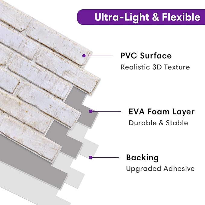 3D Faux Brick Wall Panels Peel and Stick, Designed for Quick DIY | Warm White, 10 Pcs 15.7" x 11.8", Brick-Look, Ultra-Light PVC Fake Brick Covering Tiles for Wall Renovation, Cover 12.9 sq ft - Image 4