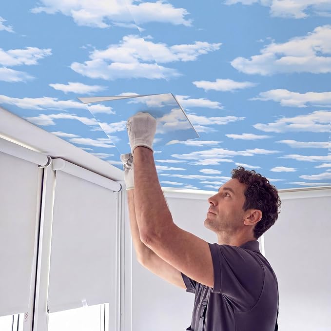 Nuanchu 40 Pcs 11.81 x 11.81 Inch Ceiling Tiles Peel and Stick, Sky | Foam White 3D Wall Panels 26-105.5 Sq. ft Adhesive Glue up Waterproof Wallpaper for DIY Office Home - Image 6