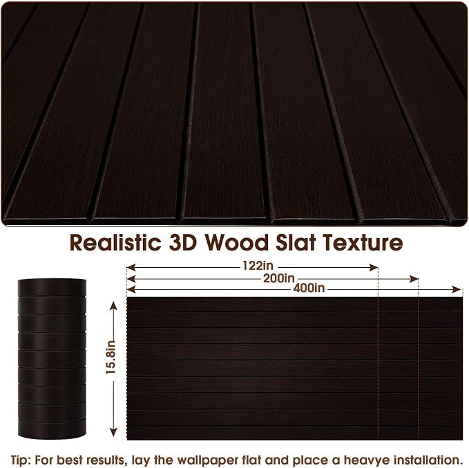 3D Peel and Stick Wall Panels PVC Grille Slat 394"x15.8" Self-Adhesive Wall Sticker Soundproof Paneling for Walls and Ceiling in Faux Brown Wood Grain Texture - Image 3