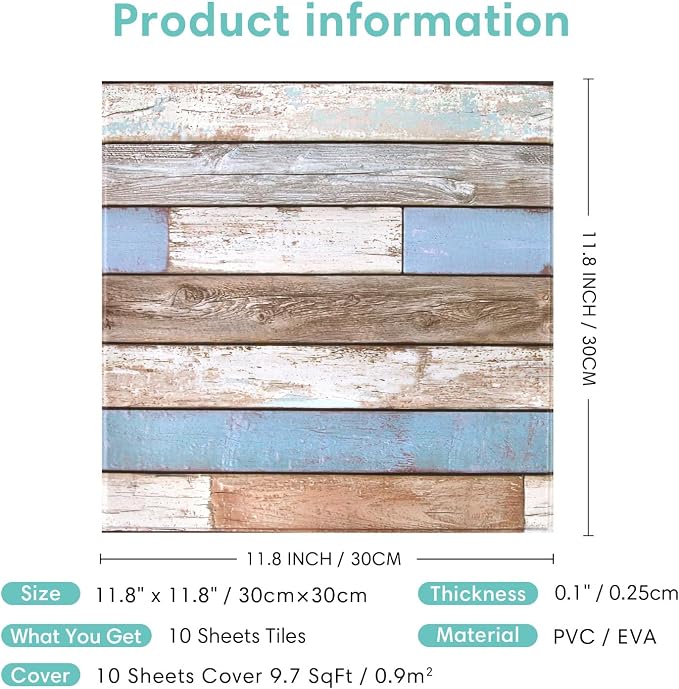 Commomy Faux Wood 3D Wall Sticker Peel and Stick Tiles 10 Pcs 11.8" x 11.8" | Ultralight Thin PVC Wood Grain Wallpaper Tiles for Quick DIY Wall Paneling Decor(9.7sq.ft) - Image 6