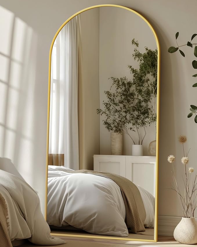 Antok Full Length Mirror, 71"x32" Floor Mirror with Stand, Gold, Arched by AntokMirror