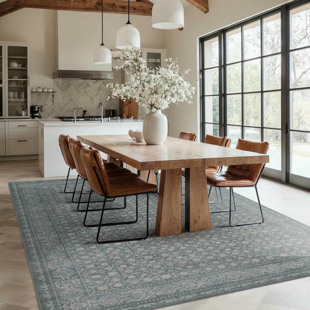Area Rugs 5x7, Washable Rugs for Living Room, Light Blue - Image 3