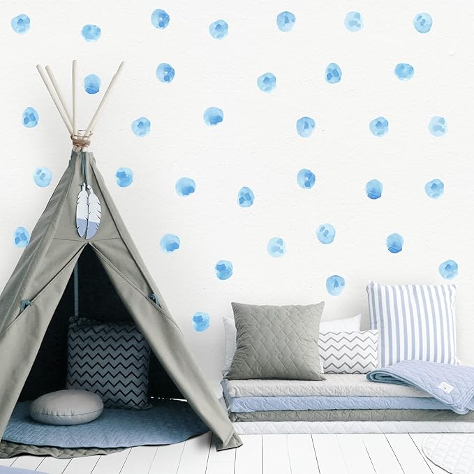 120pcs 2.2'' Sky Blue Polka Dots Wall Decals Nursery Watercolor Wall Stickers for Kids Removable Peel and Stick Waterproof Wall Art Decor for Classroom Living Room Bedroom (Sky Blue, 10 | Removable, waterproof, vinyl peel and stick wall art for nursery... by RoyoLam