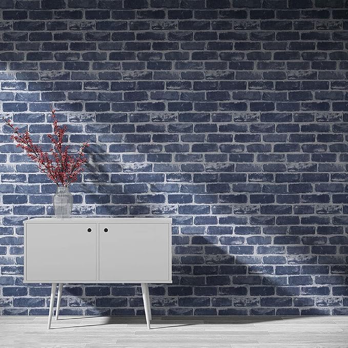 Timeet Brick Wallpaper Peel and Stick Wallpaper Blue Self-Adhesive Contact Paper 17.7" x 197" Removable Faux Brick Wallpaper for Bedroom Living Room Decor Vinyl Roll - Image 7