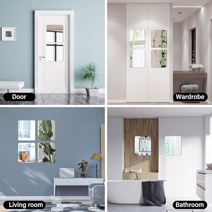 Fantasyon 4 Pieces Flexible Mirror Sheets, 2mm Thickness Decorative Self Adhesive Plastic Mirror Tiles Non Glass Mirror Stickers for School Educational and Home Wall Decor (11.8 × 13.8 Inches) - Image 6