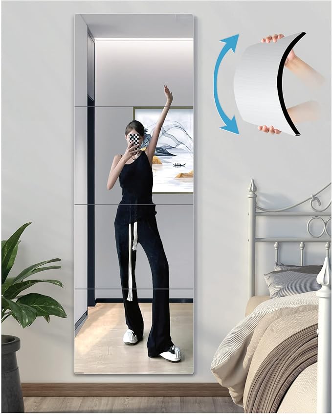 Shatterproof Wall Mirror Full Length for Bedroom, Plexiglass Gym Mirrors For Home, Extra Thick 0.12 inch, 15.8 x 15.8 inch x 4 Pcs, Workout Mirrors Safe for Kids, Long Wall Mounted, Over The Door by UNBREAKABL+MIRO