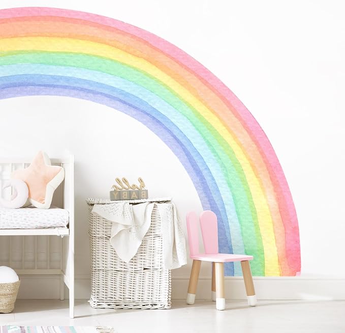 55"x63" Large Rainbow Wall Stickers, Mural Watercolor Half Rainbow Wall Decals Peel and Stick Vinyl Wall Art Decor for Girls Bedroom Kids Nursery Living Room Playroom Toddler | Watercolor Rainbow Wall Decor Girls Rooms Kids Bedroom Living Room - Image 4