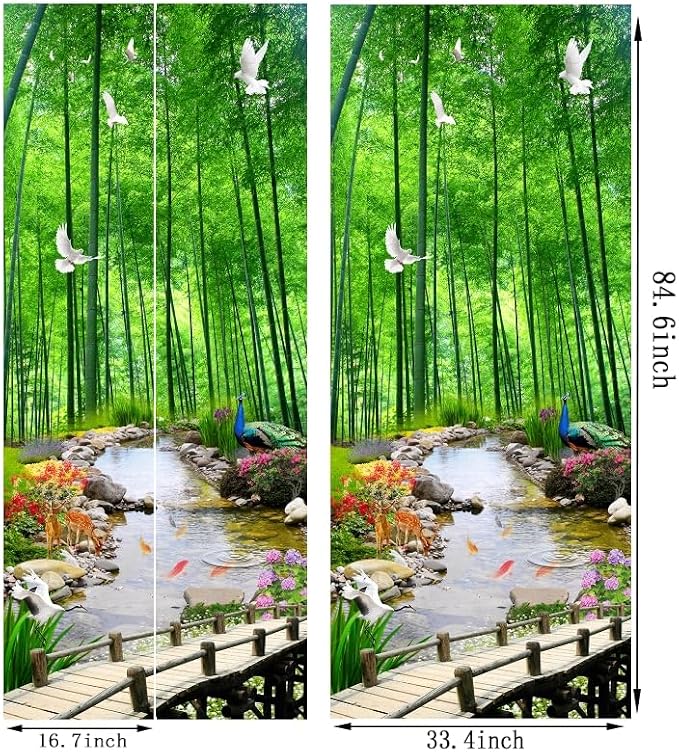 artfanke 3D Door Sticker Peel and Stick 33.5"x84.6"-Self-Adhesive Door Wallpaper Mural Decal-Green Bamboo Forest Doves Wall Poster for Bedroom Home Office Decor (2 Sheets/Set) - Image 6