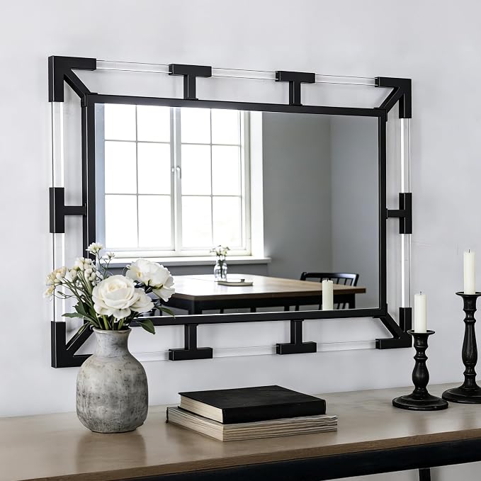 Chende Modern Black Wall Mirror Decor with Clear Acrylic and Metal Frame - Image 2
