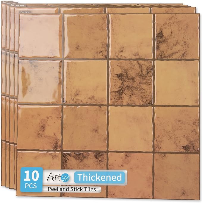 Art3d Grid Design Peel and Stick Backsplash, 10-Pack, Terracotta | 12 x 12 Inch, Enhanced Thickness, Superior Adhesion, Moisture Resistant, Long-Lasting, Minimalist Look, for Kitchen Decor by Art3d