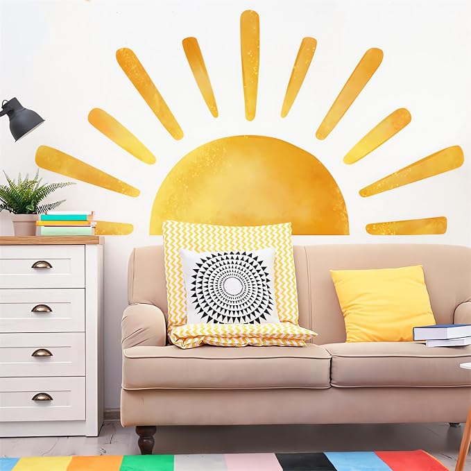 68.5" x 37.4" Large Sun Wall Stickers Yellow Sunshine Wall Decals | Sunrise DIY Removable Vinyl Peel and Stick for Baby Boys Girls Kids Room Nursery Bedroom Playroom Art Home Decor - Image 6