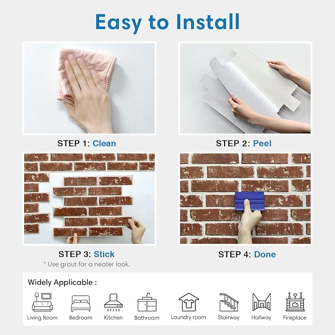 COMSTICKC 3D Faux Brick Wall Panels Peel and Stick, 10 Pcs 15.7" x 11.8" | Not Real Brick, Lightweight Thin PVC Wallpaper, Fake Brick Wall Sticker Covering for Quick DIY Wall Upgrades,Cover 12.9 sq ft - Image 8