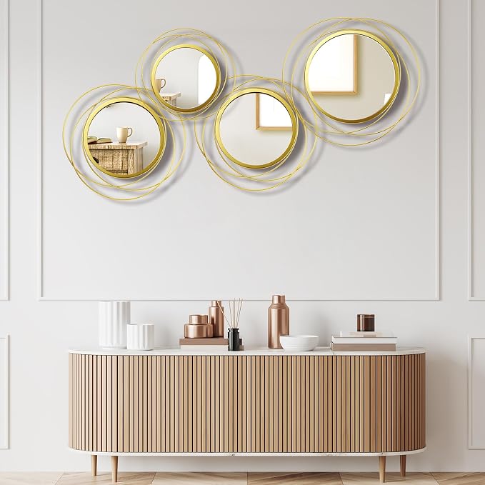 Hicarer 4 Pcs Decorative Wall Mirror Round Modern Circle Mounted Mirror Metal Wall Art Decor for Bedroom Living Room Entryway Dining Room Hallway(Gold) by Hicarer