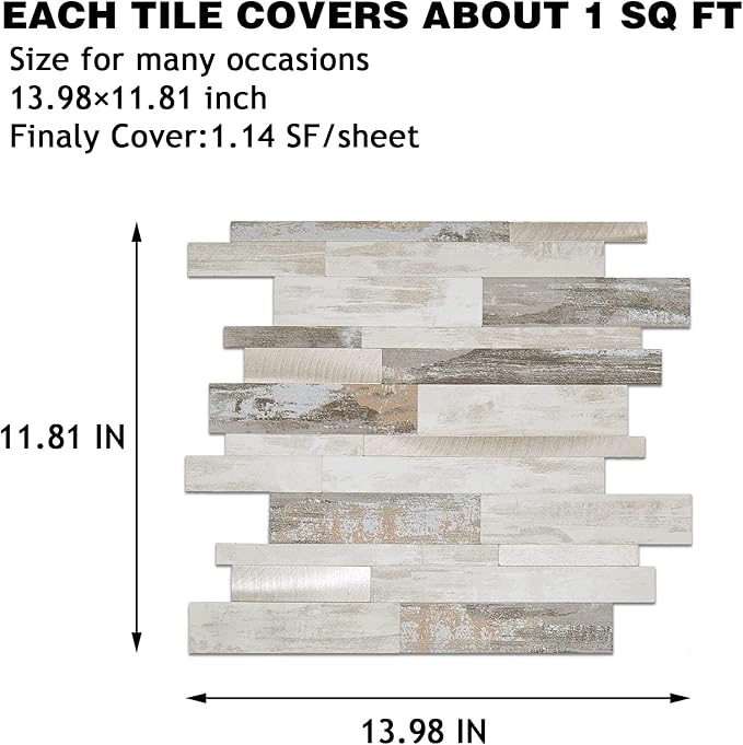 KASARO Peel and Stick Marble Backsplash Tile, 10 Sheets, Collage Marble with Printed Stone Pattern, Self-Adhesive Wall Tile for Kitchen, Bathroom, Fireplace, RV (11.8” x 14”) - Image 2