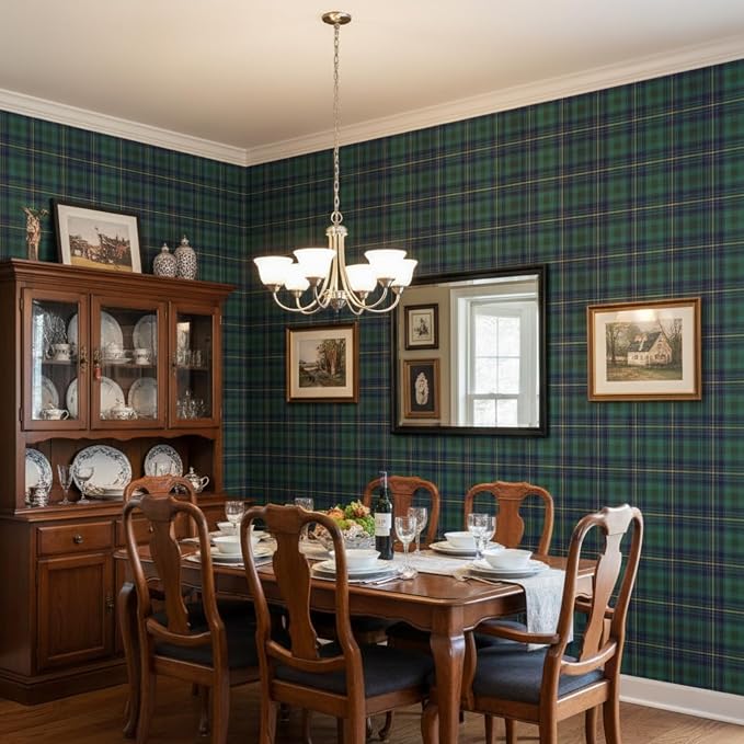 Drydiet Tartan Plaid Wallpaper Peel Stick Contact Paper 15.8 x 118.1 | Self Adhesive, Vintage Green Plaid Design, Easy Apply Remove, Wall Sticker for Home Locker Dorm Classroom Living Room Decor - Image 6