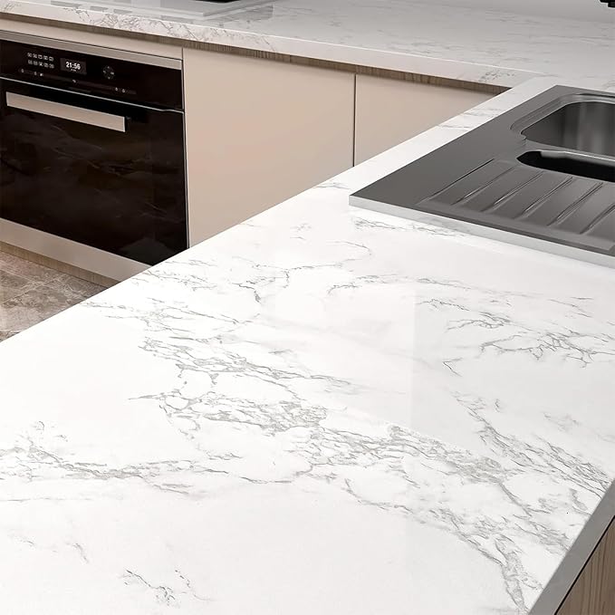 Marble Contact Paper White Peel and Stick Wallpaper for Kitchen Countertop | 15.7inch×118.1inch Gray Marble Wallpaper for Kitchen Backsplash Cabinet Waterproof Self Adhesive Removable Wall Paper - Image 2